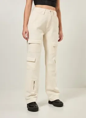 Calça Wide Leg Com Bolsos Cargo