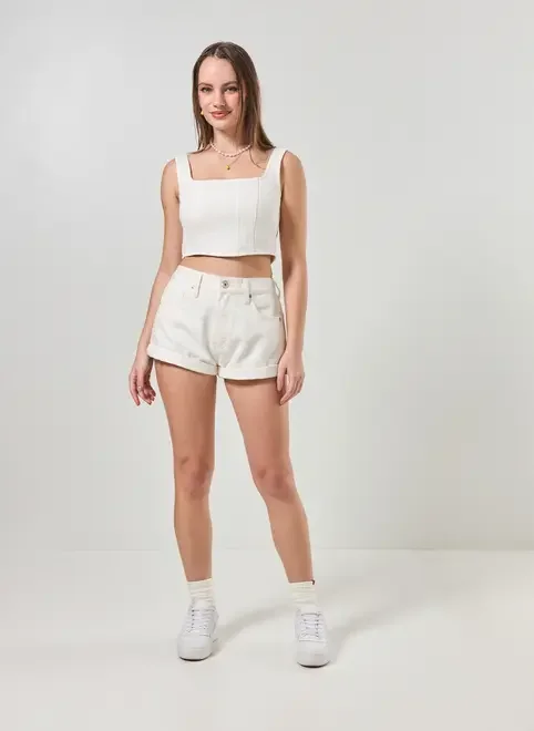 Cropped Corselet Em Sarja Branca