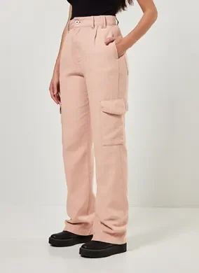 Calça Wide Leg Cargo Rosê