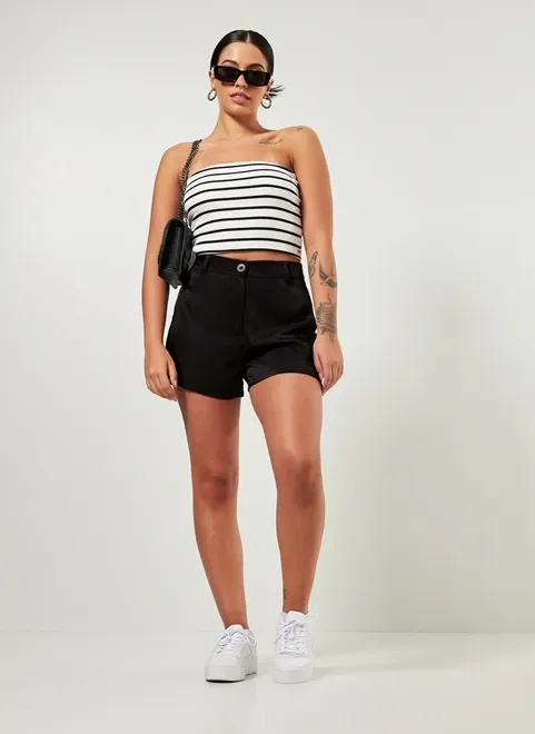 Cropped Sem Alças Em Malha Listrada