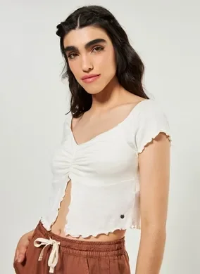 Blusa Manguinha Curta Com Fenda