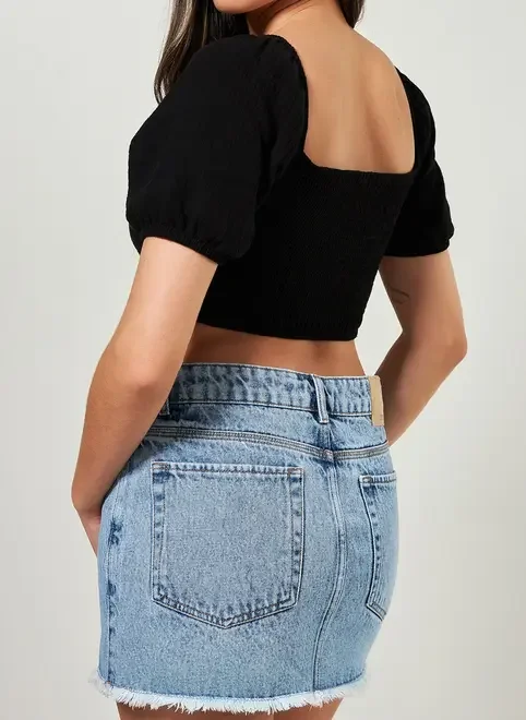 Cropped Manguinha Bufante Com Torção