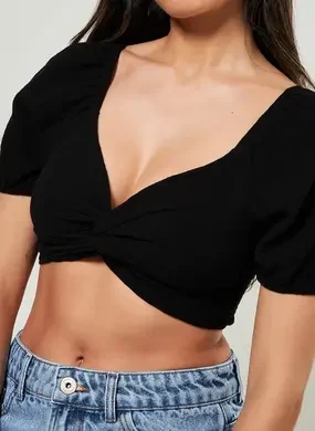 Cropped Manguinha Bufante Com Torção