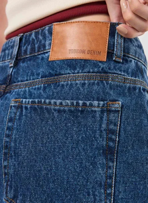 Saia Jeans Barra Desfiada Cintura Média