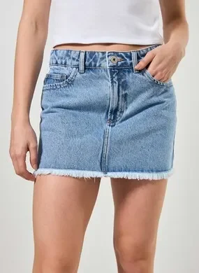 Saia Jeans Barra Desfiada Cintura Média