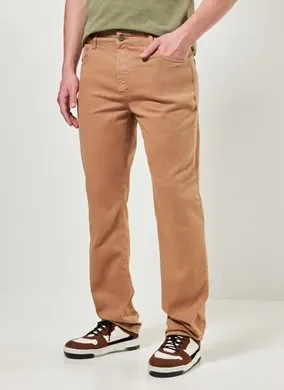 Calça Slim Em Sarja Caqui