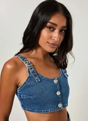 Cropped Jeans Com Botão