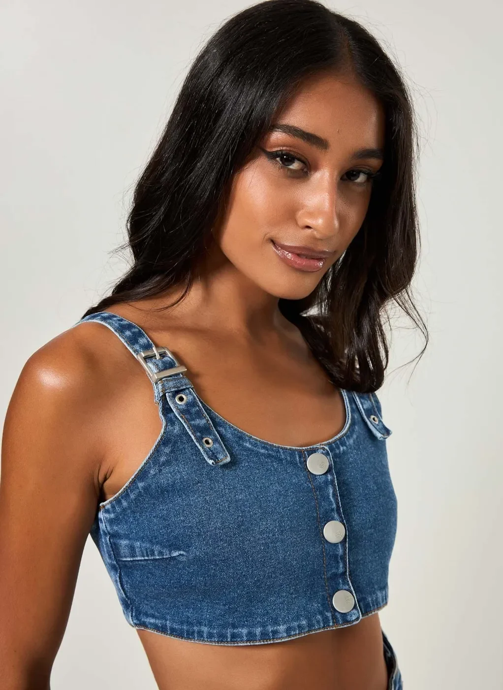 Cropped Jeans Com Botão