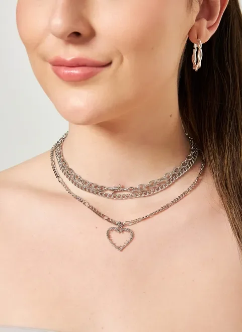 Kit Colares E Chokers Coração Arame