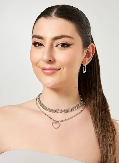 Kit Colares E Chokers Coração Arame