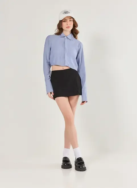Camisa Cropped Listrada Azul