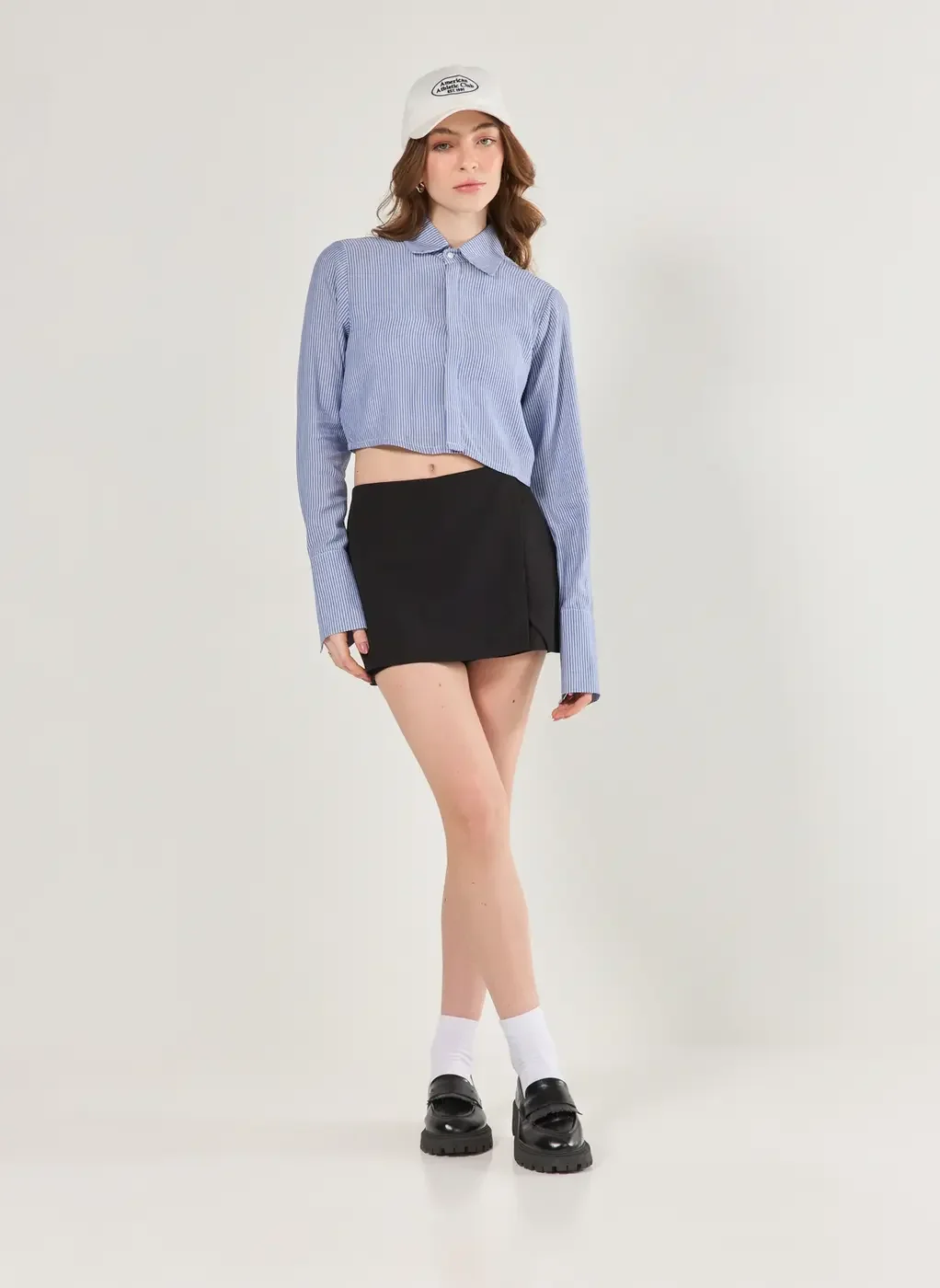 Camisa Cropped Listrada Azul