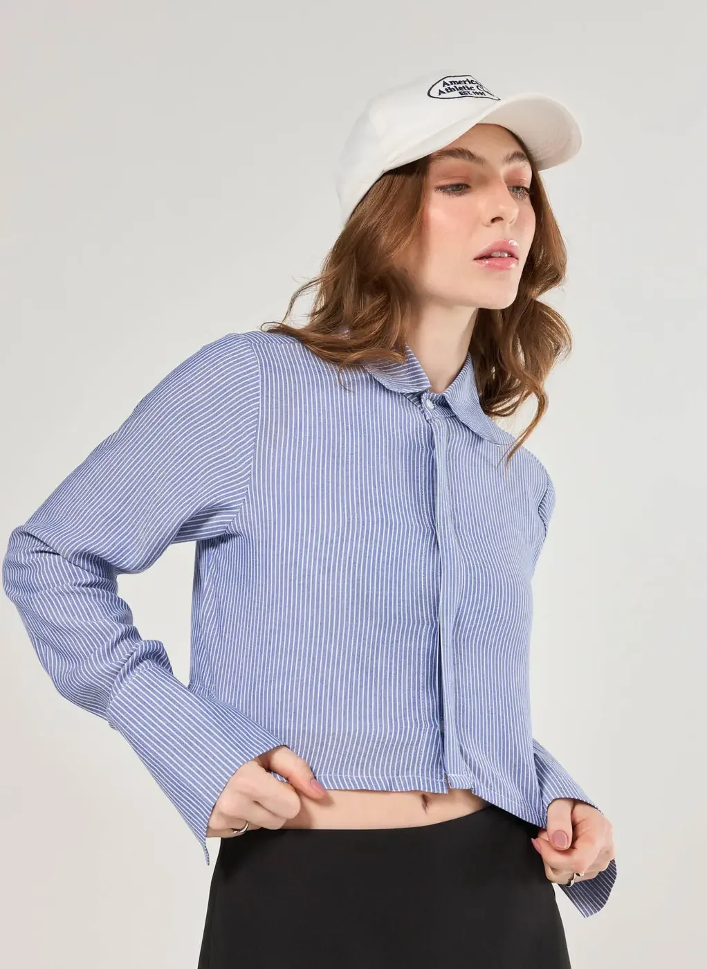 Camisa Cropped Listrada Azul