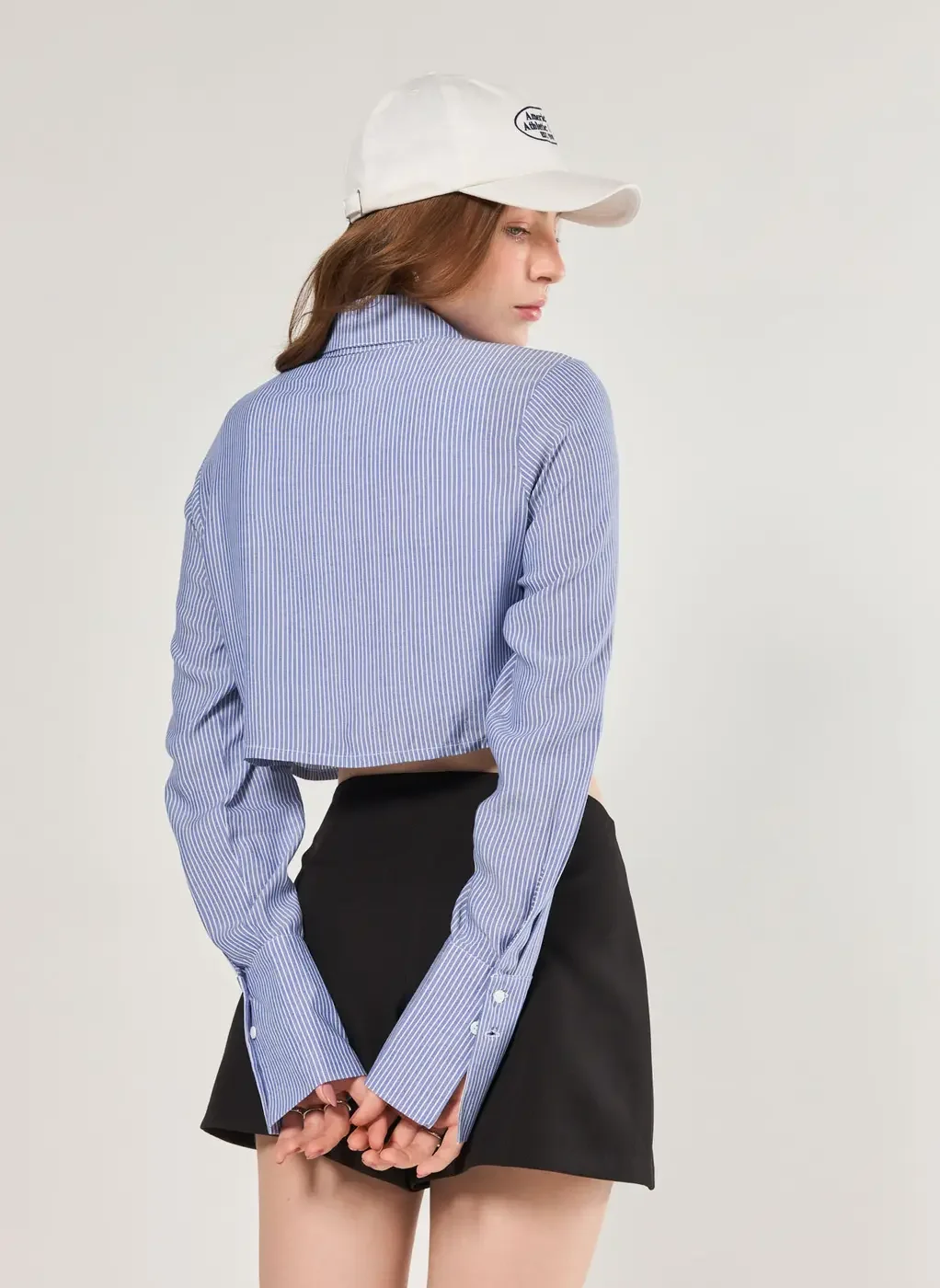 Camisa Cropped Listrada Azul