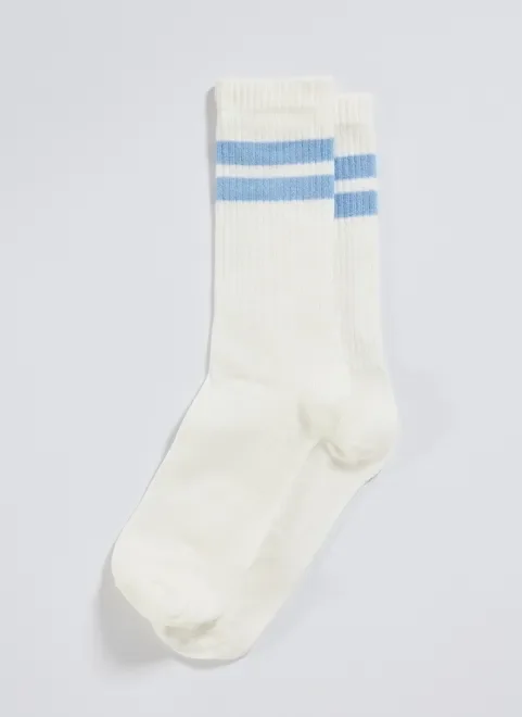 Meia Off-White Com Listras Azuis