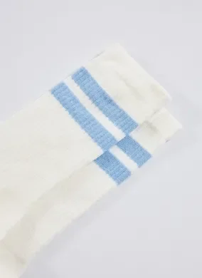 Meia Off-White Com Listras Azuis