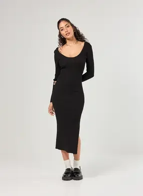 Vestido Em Tricô Preto 2 Em 1