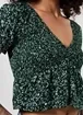 Cropped Manguinha Bufante Verde Estampado