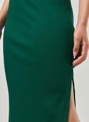 Saia Midi Em Malha Canelada Com Fenda