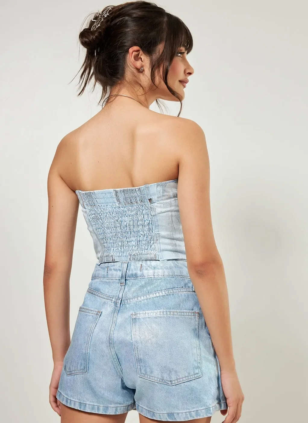 Cropped Jeans Com Foil Metalizado