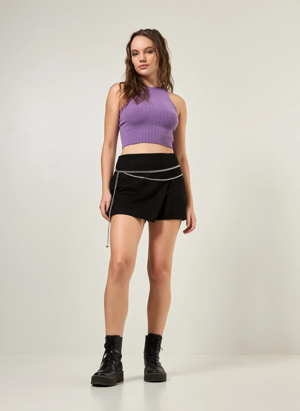 Cropped Halter Em Tricô Roxo