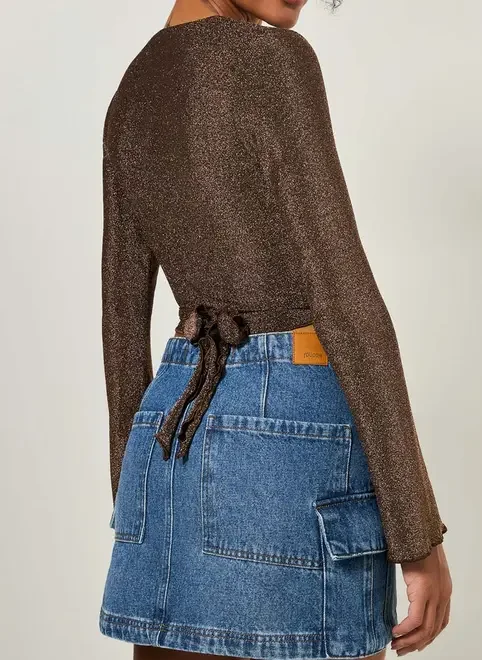 Blusa De Amarração Marrom Com Brilho