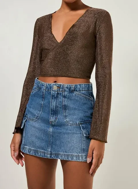 Blusa De Amarração Marrom Com Brilho