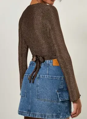 Blusa De Amarração Marrom Com Brilho