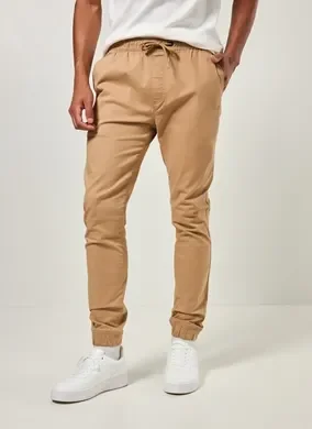 Calça Jogger Básica Em Sarja Caqui