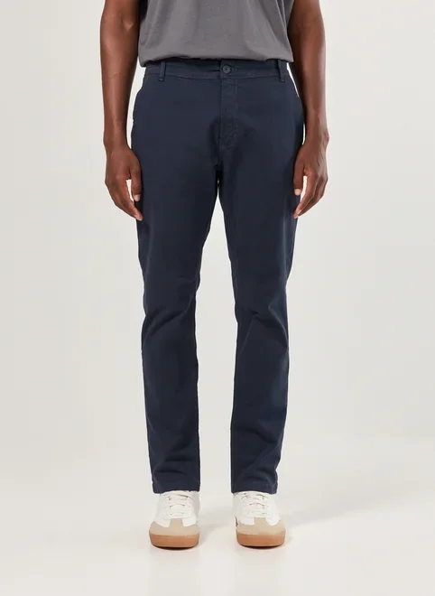 Calça Chino Slim Em Sarja Azul Marinho