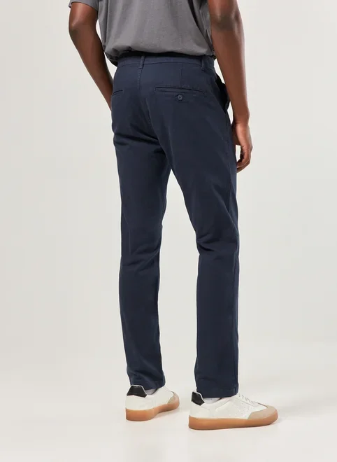 Calça Chino Slim Em Sarja Azul Marinho