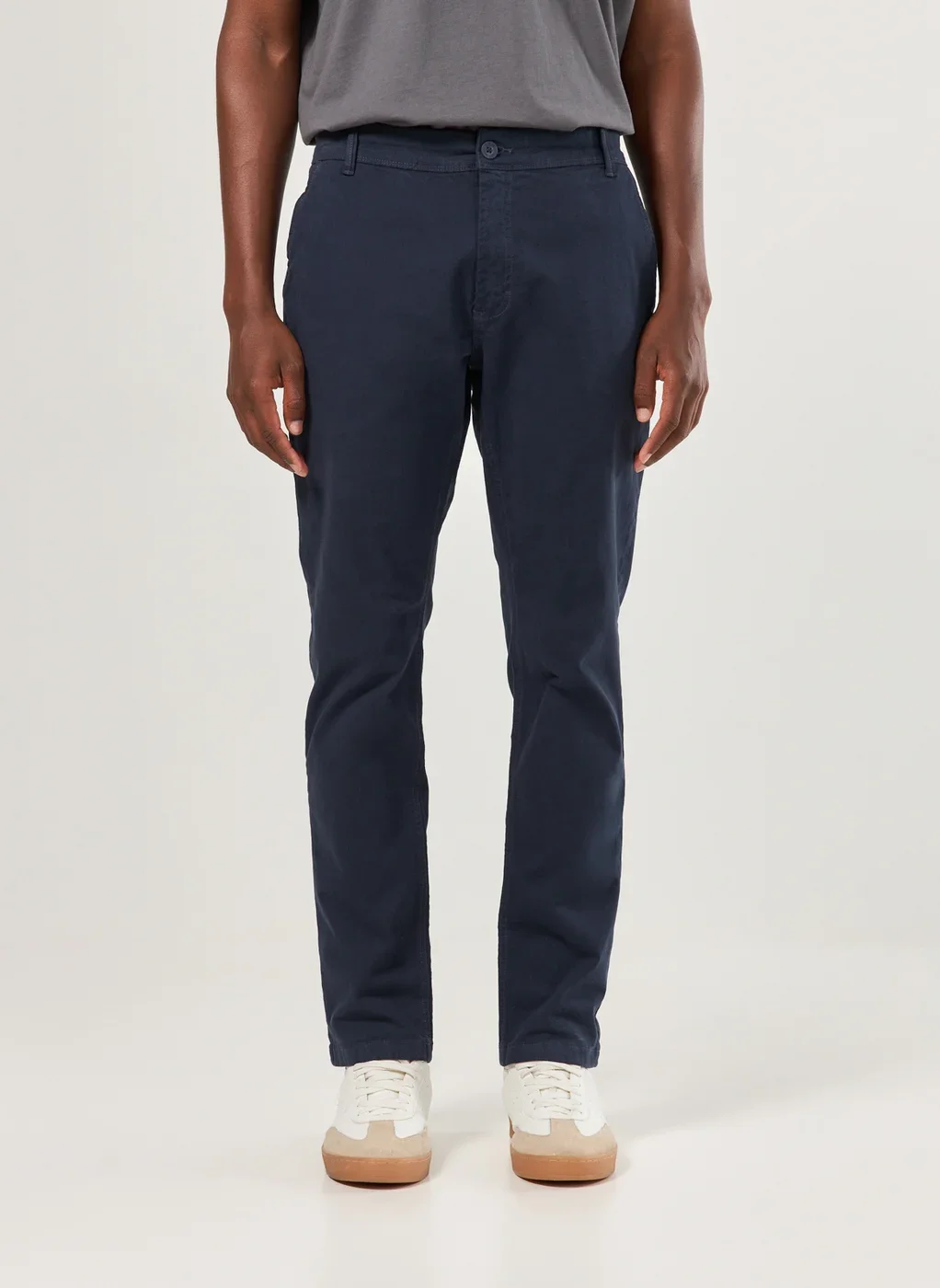 Calça Chino Slim Em Sarja Azul Marinho