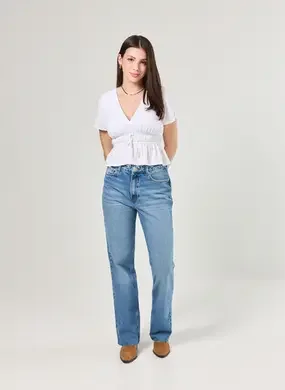 Calça Wide Leg Jeans De Cintura Alta