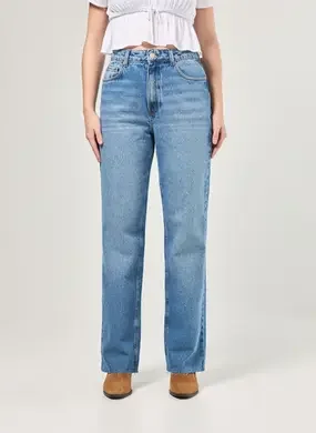 Calça Wide Leg Jeans De Cintura Alta