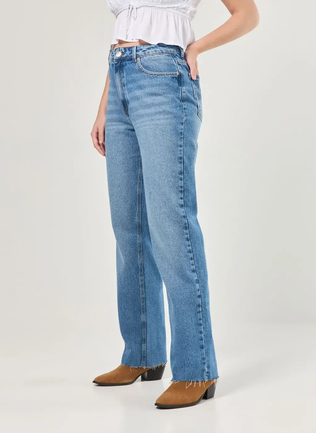 Calça Wide Leg Jeans De Cintura Alta