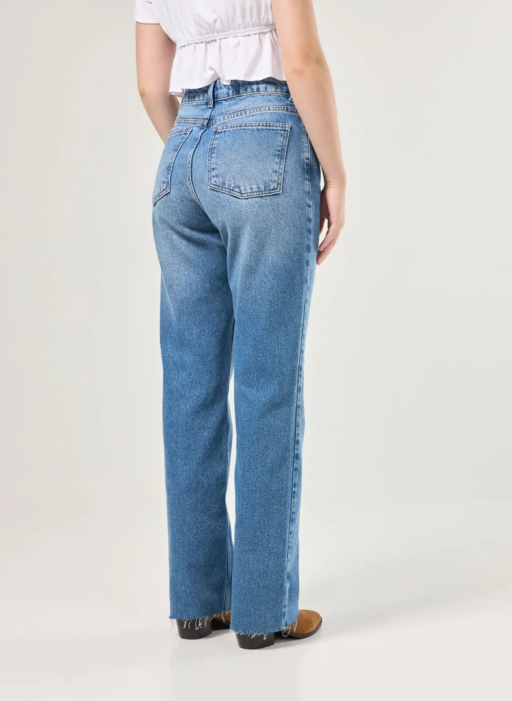 Calça Wide Leg Jeans De Cintura Alta