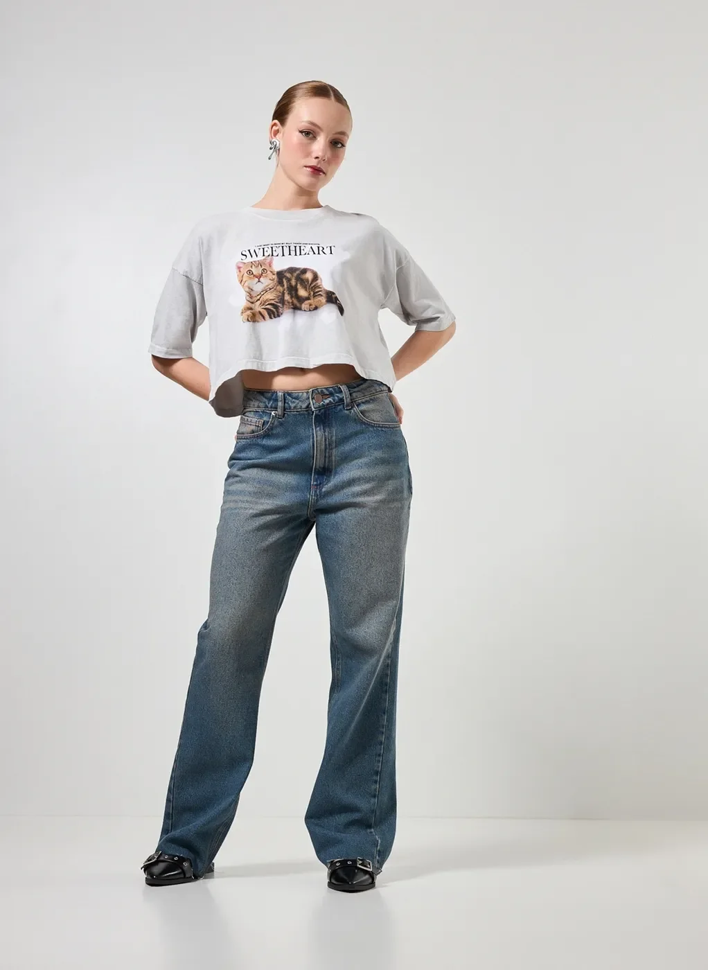 Calça Wide Leg Jeans De Cintura Alta