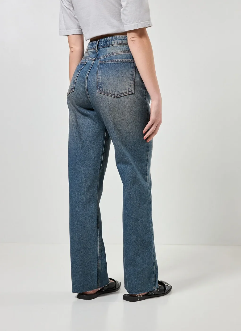 Calça Wide Leg Jeans De Cintura Alta