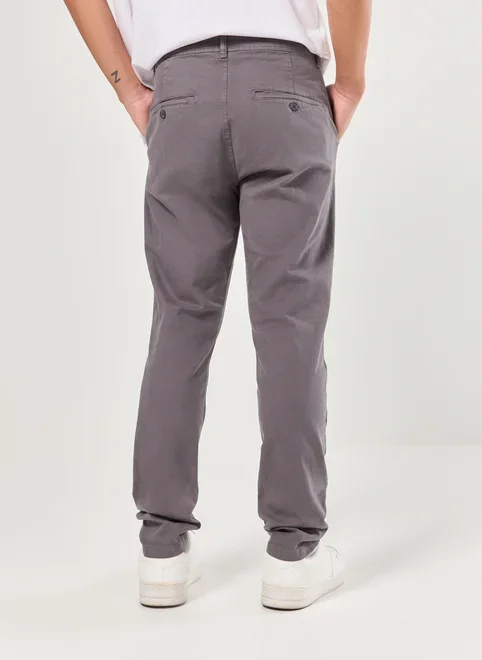 Calça Chino Slim Em Sarja Cinza Escuro