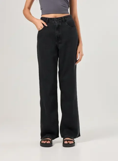Calça Wide Leg Jeans Cintura Média