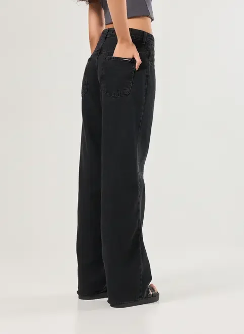 Calça Wide Leg Jeans Cintura Média