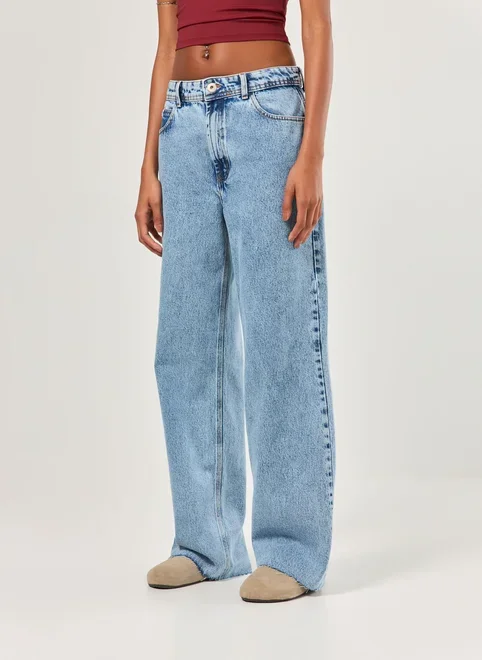 Calça Wide Leg Jeans Cintura Média