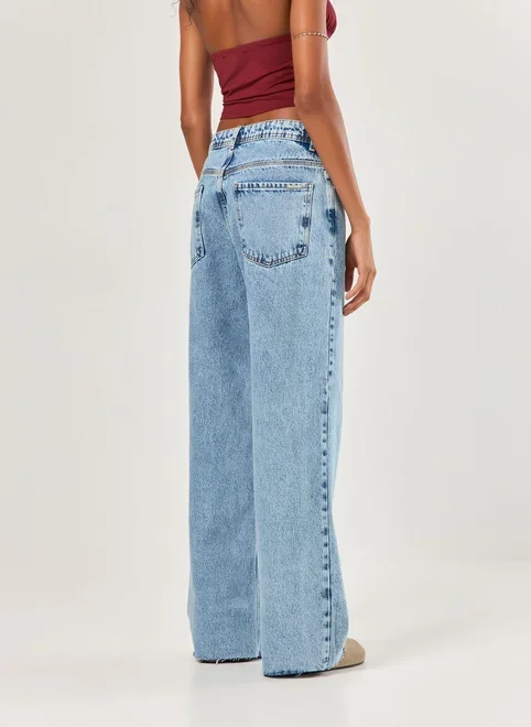 Calça Wide Leg Jeans Cintura Média