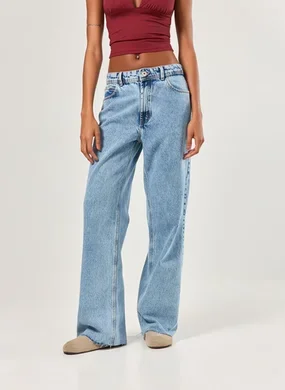 Calça Wide Leg Jeans Cintura Média