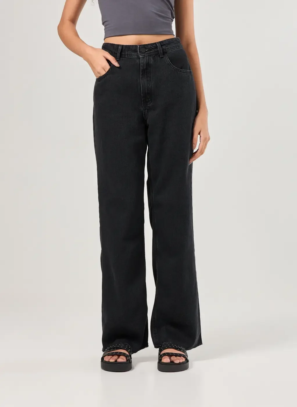 Calça Wide Leg Jeans Cintura Média