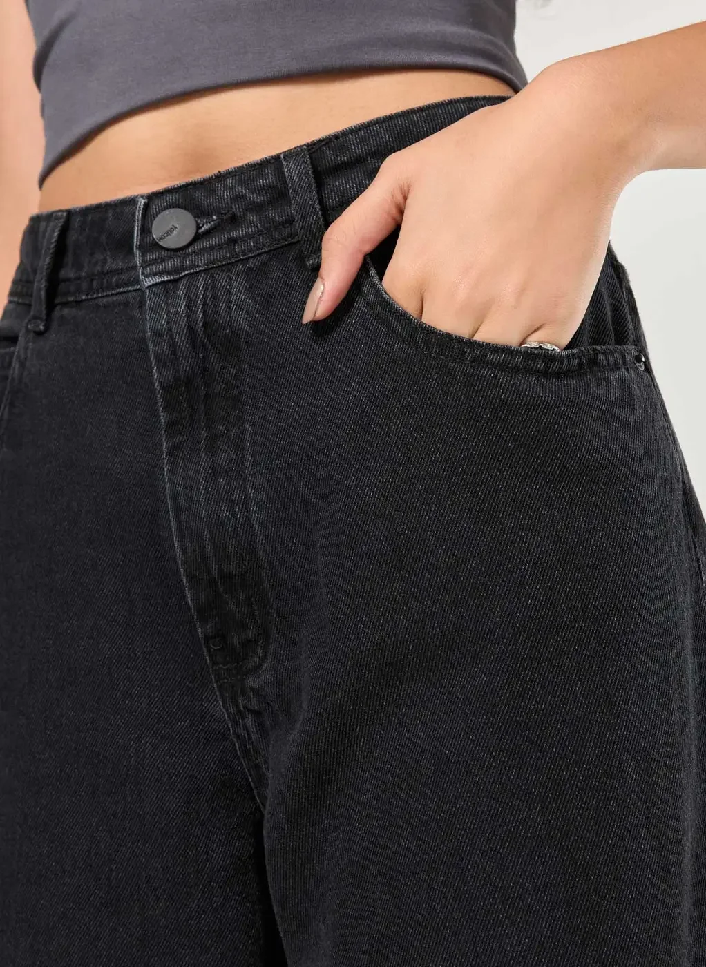 Calça Wide Leg Jeans Cintura Média