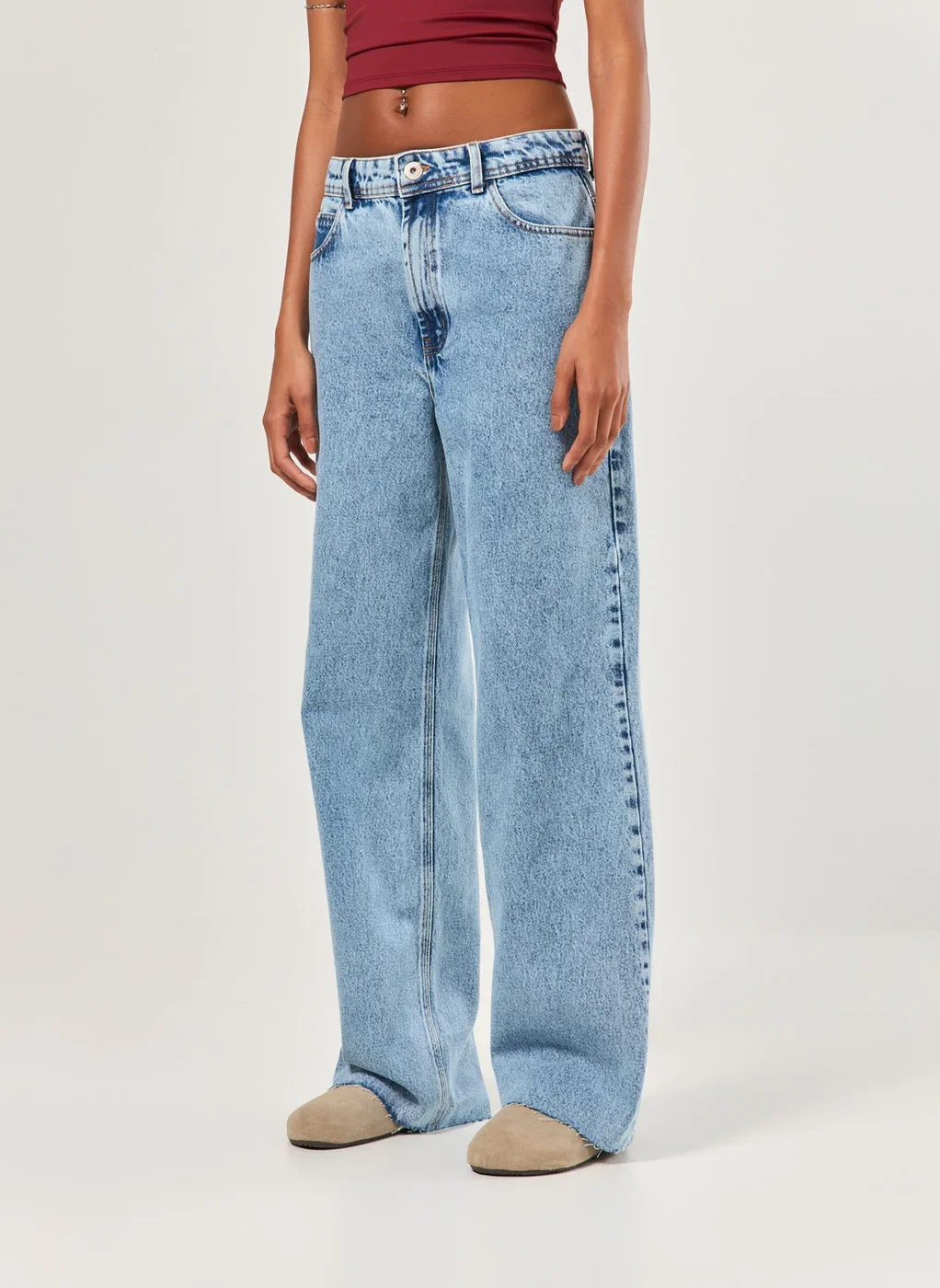 Calça Wide Leg Jeans Cintura Média