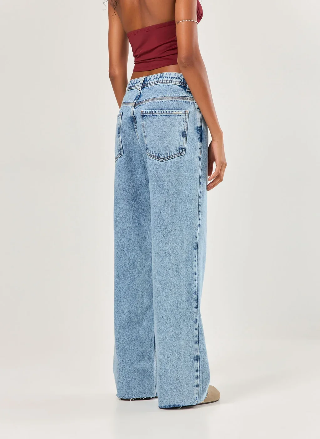Calça Wide Leg Jeans Cintura Média