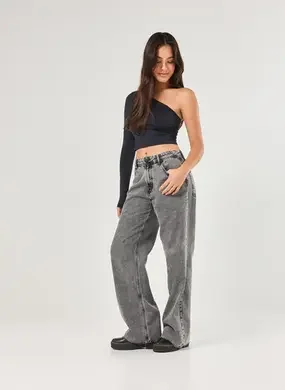 Calça Wide Leg Jeans Cintura Média