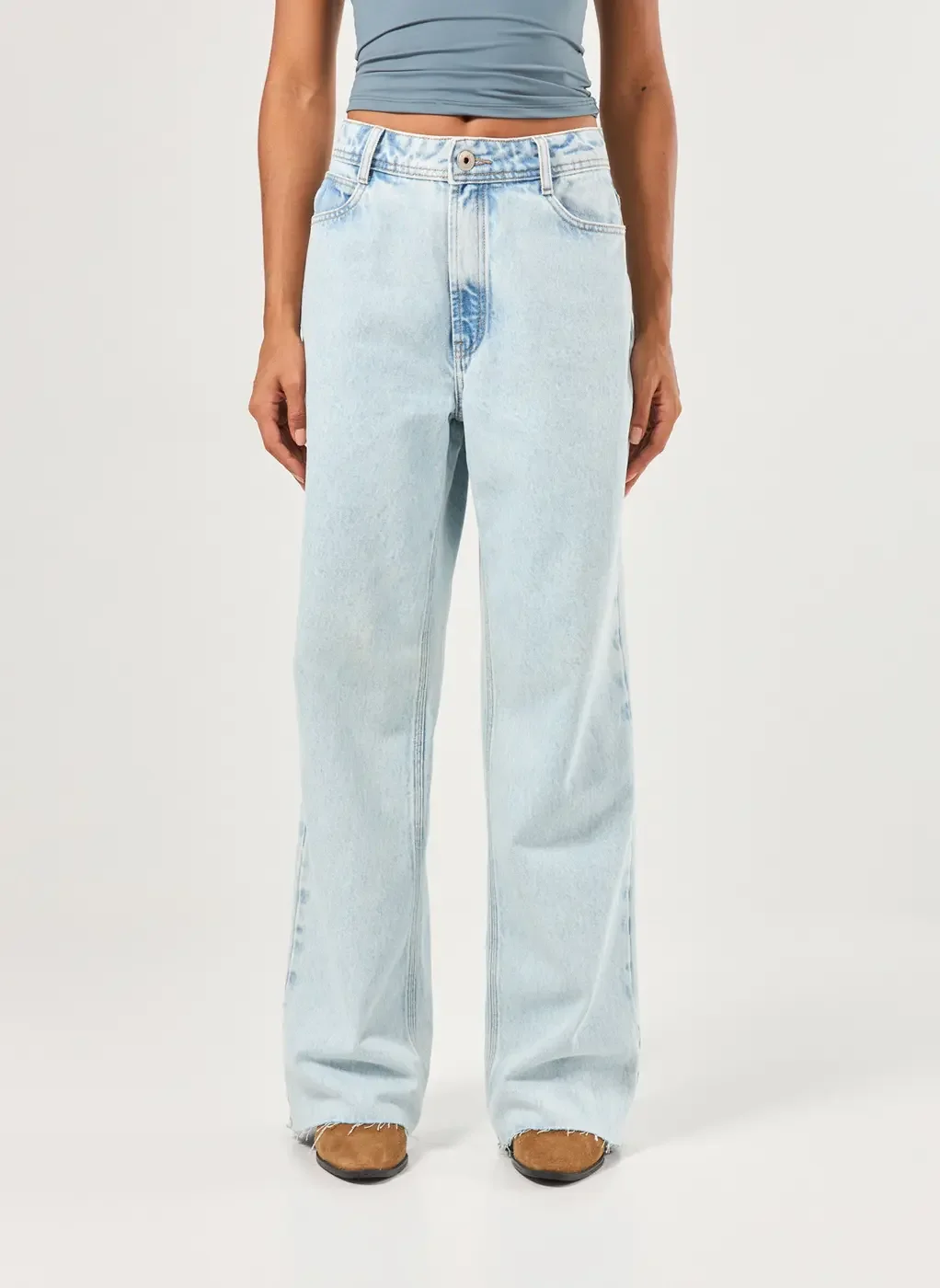 Calça Wide Leg Jeans Cintura Média